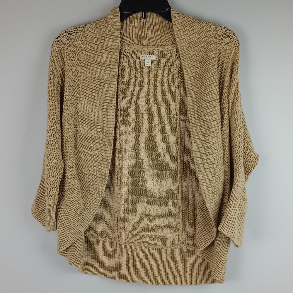 Sonoma Womens M Tan Open Front Cocoon Knit Cotton Blend Cardigan Sweater